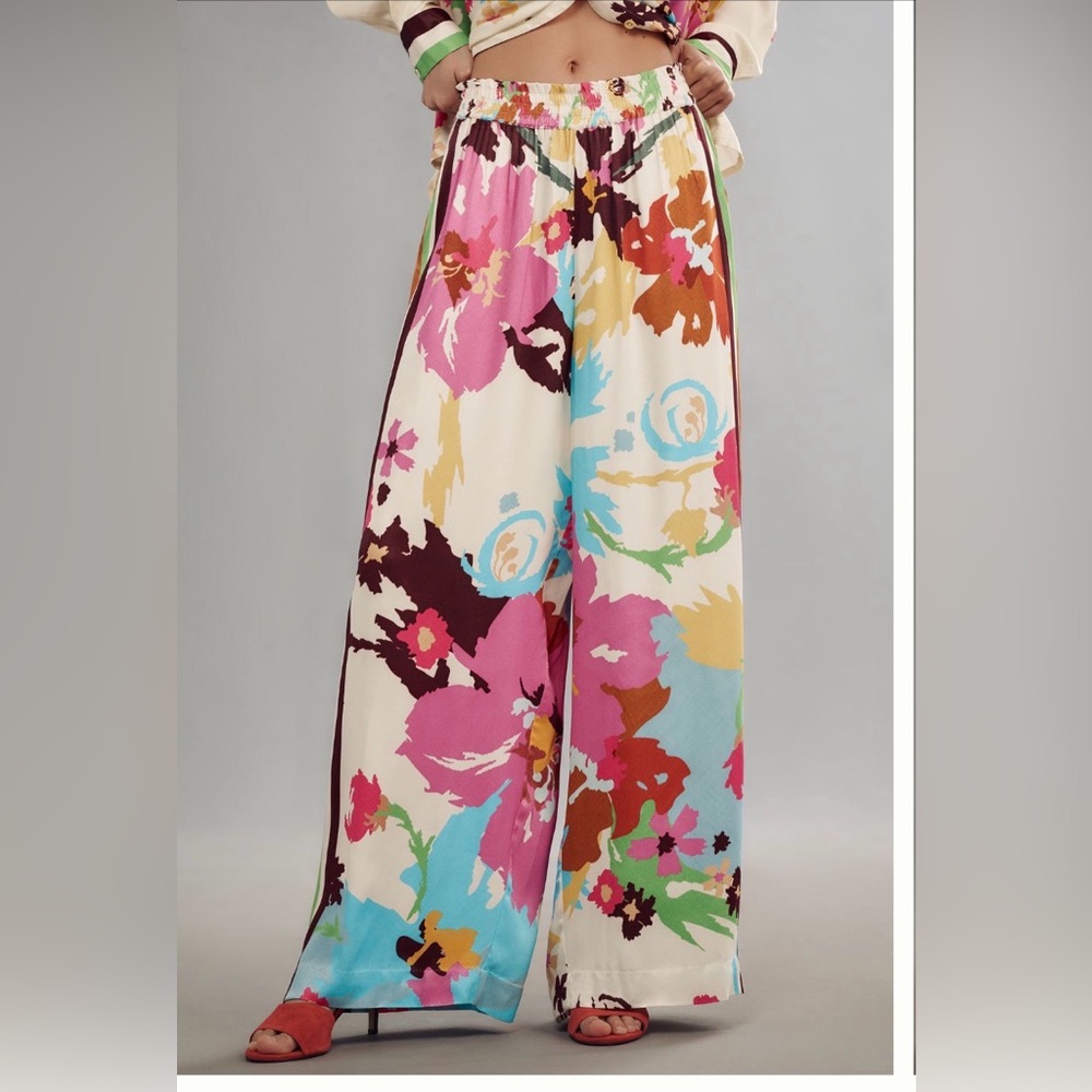Anthropologie conditions apply satin wide leg pants in ivory sz s